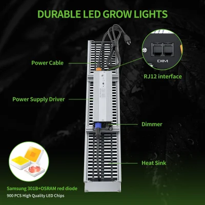 Luzes comerciais para cultivo em barra de espectro total à prova d'água 320 W dimerizáveis ​​LED para horticultura